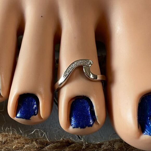 Wave CZ Sterling Silver Toe Ring Midi Ring - Picture 3 of 5